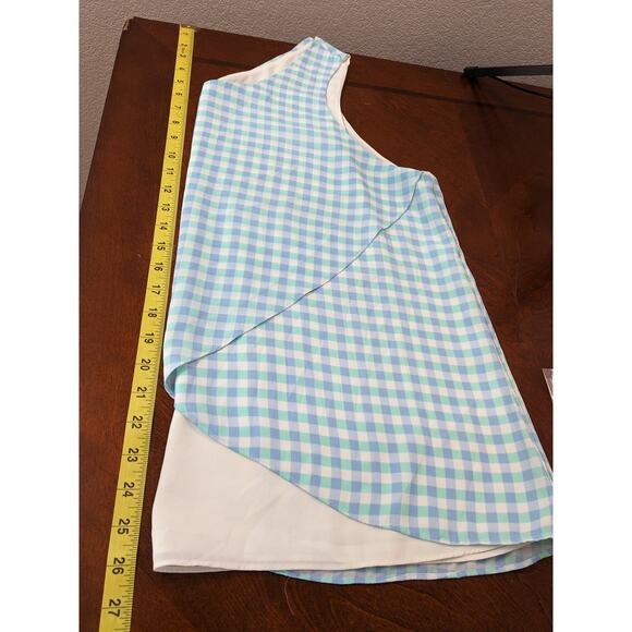 Charming Charlie Check Tank Top XL Blue Green Overlay Asymmetric Layered‎ Tiered - Picture 8 of 9